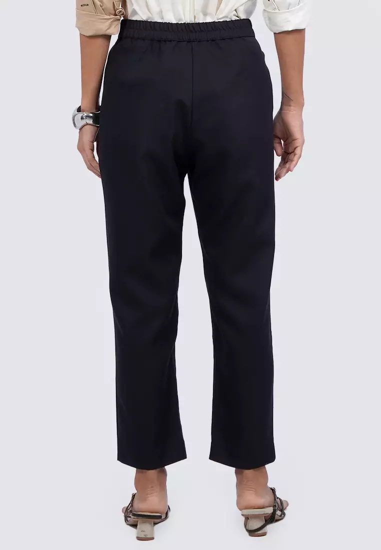 Ankle Length Pants with Front Pleats BLACK
