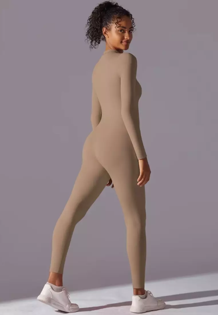 SculptaSuit Women’s Full-Length Sporty Jumpsuit – Stretchy Nylon Spandex Activewear No Bra Padding Yoga & Gym Bodysuit