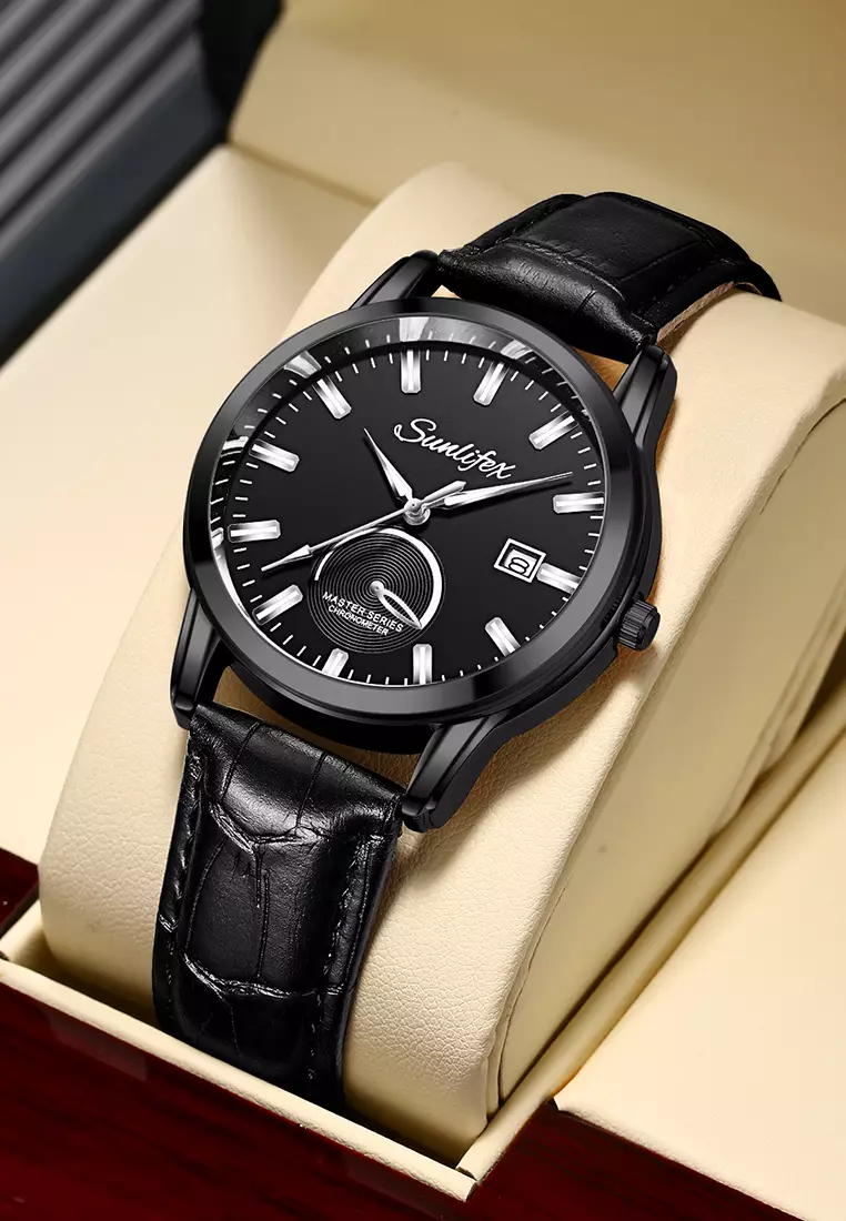 Jam Tangan Pria Original Anti Air Kuarsa Bisnis Klasik Jam Pria Tali Kulit Jam Tangan Cowok black