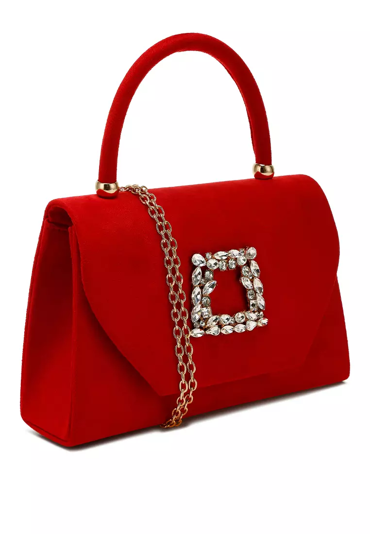 Mini Top Handle Brooch Bag in Red