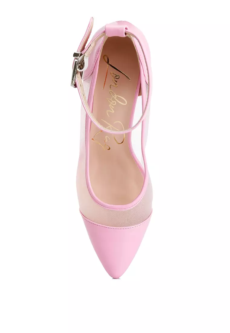 Pompa Tali Pergelangan Kaki Ujung Runcing Merah Muda