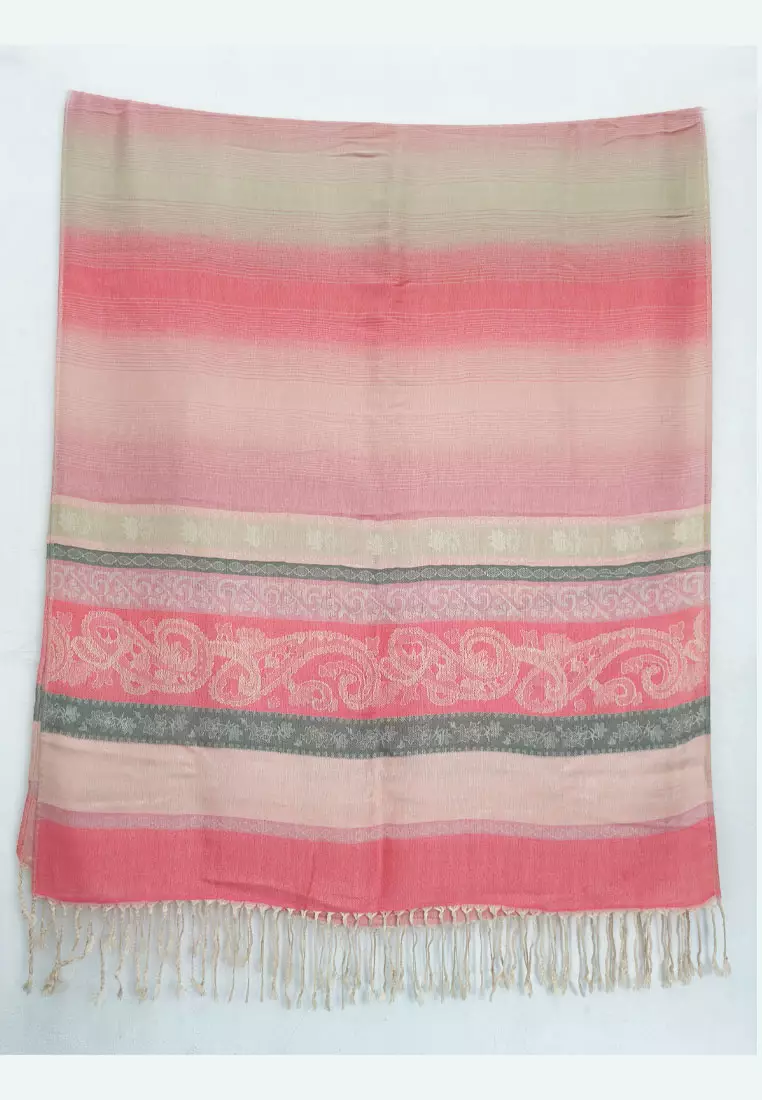 Hijab Pashmina Wanita Reversible Viscose Multicolour Vintage Pattern Pashmina Shawl Syal Wanita Coral Blush