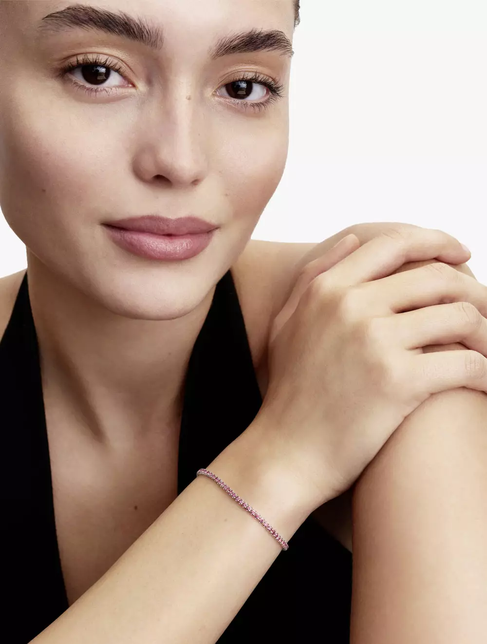 Sterling Silver Tennis Bracelet With Fancy Pink Cubic Zirconia - 18