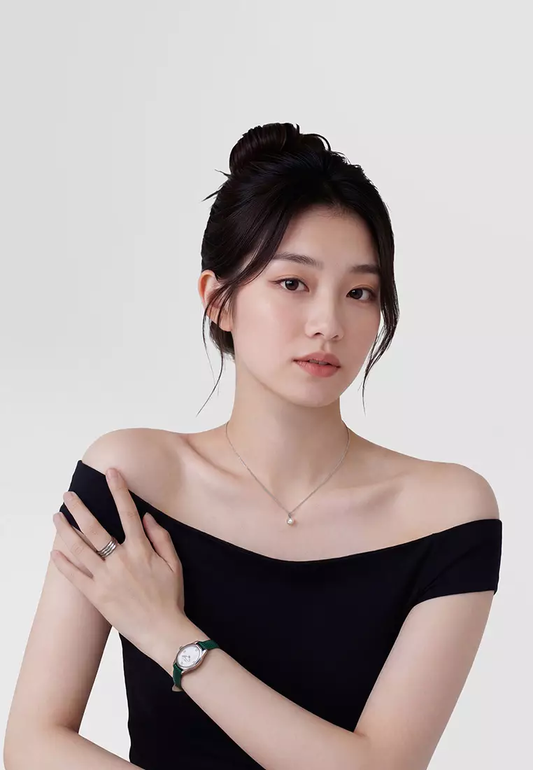 Ophelia Mini Green Lizard White Guilloché Silver - Women Watch Stainless Steel Leather Strap watch DW Official Authentic Original jam tanggan perempuan DW jam tangan