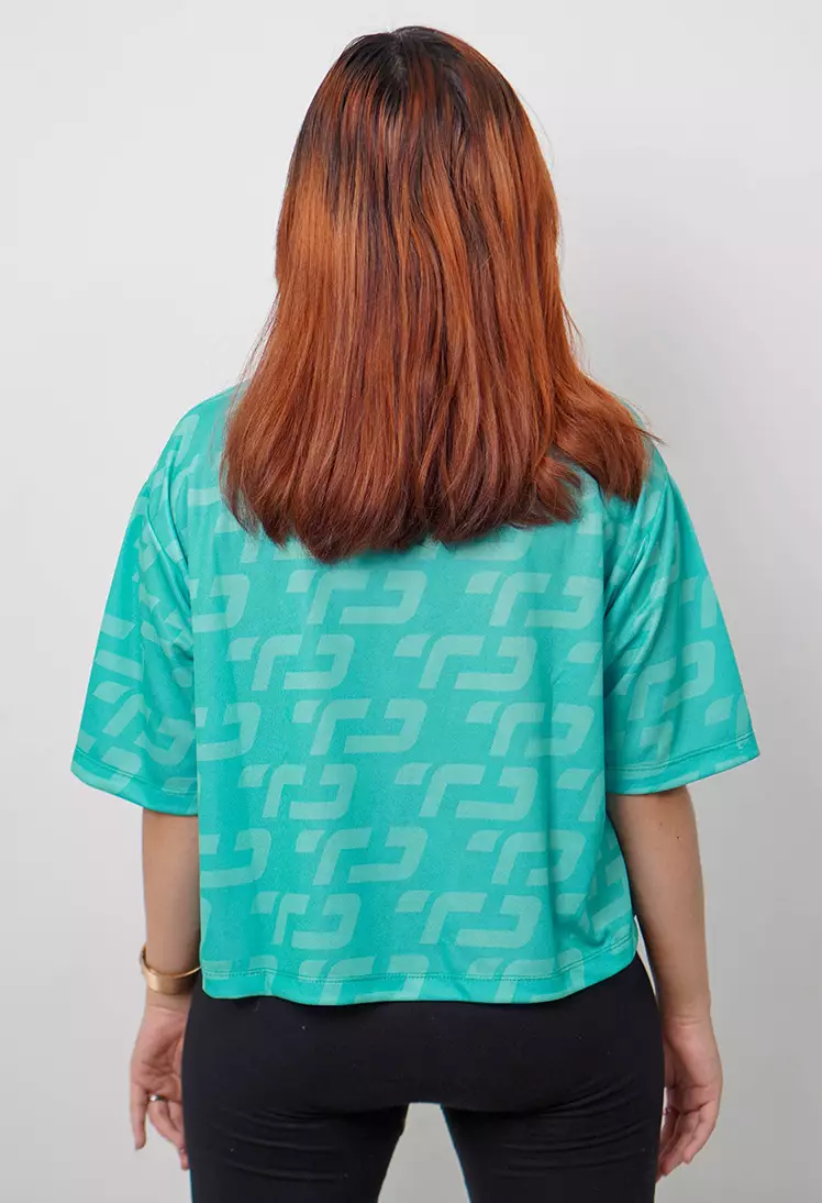 Td Active LSB16 baju crop zumba wanita quickdry fullprint hijau tosca