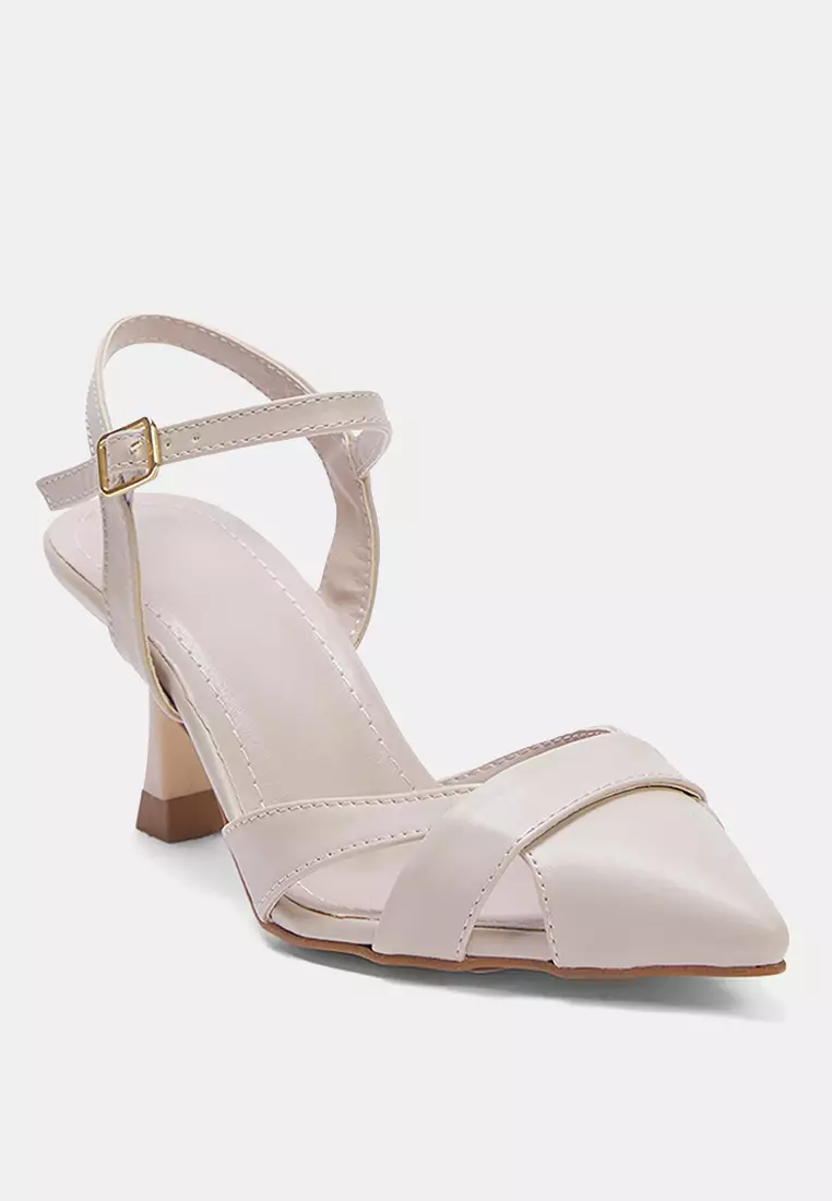 Beige Cut Out Detailed Pointed Toe Women's Classic High-Heeled Shoes Takss25To00029