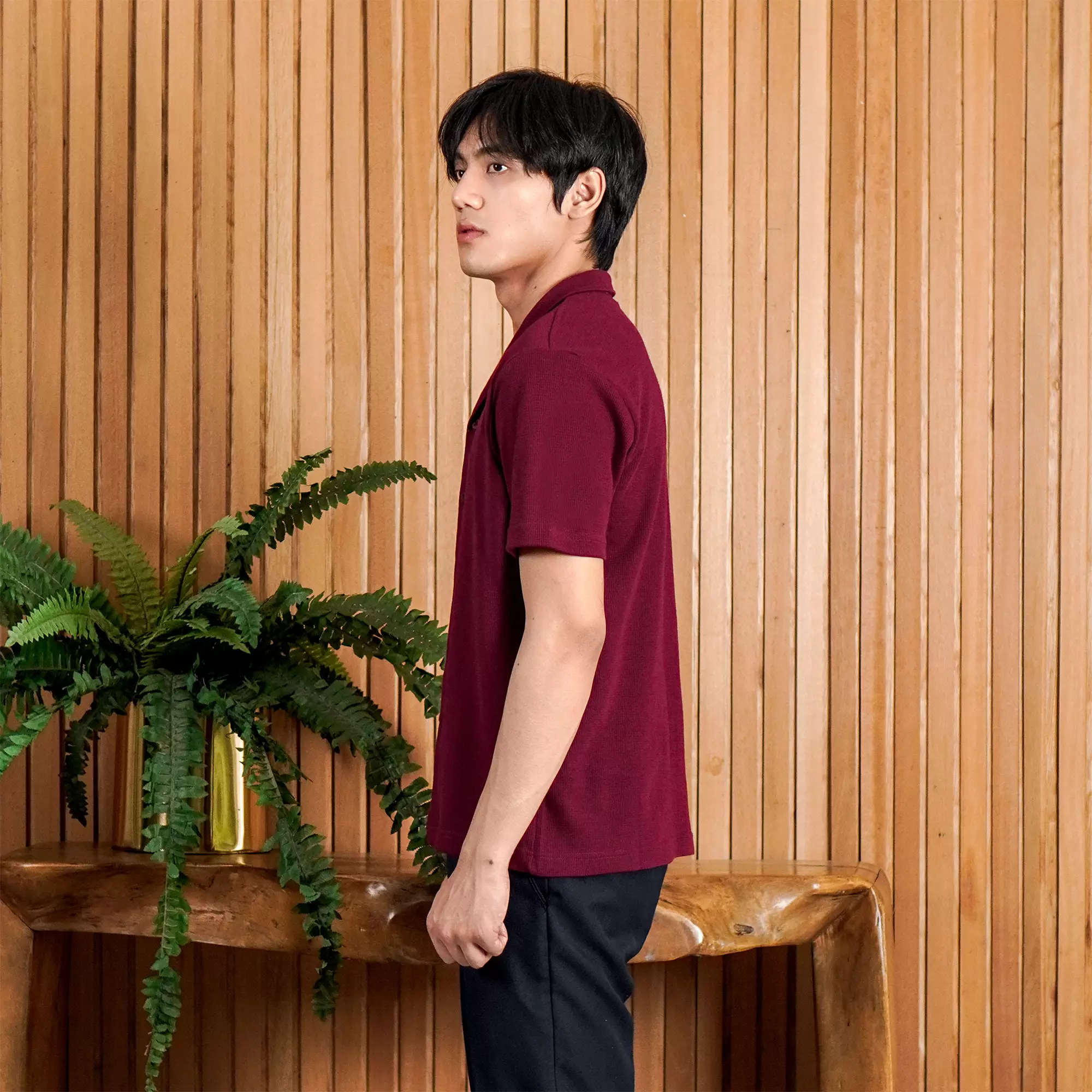 Matsuda Kemeja Pria Lengan pendek Waffle Kasual Sagae