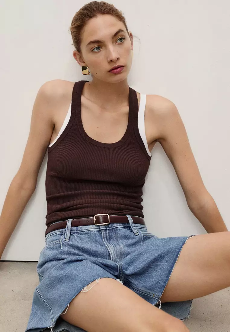 Denim Shorts With Frayed Hem And Pleats
