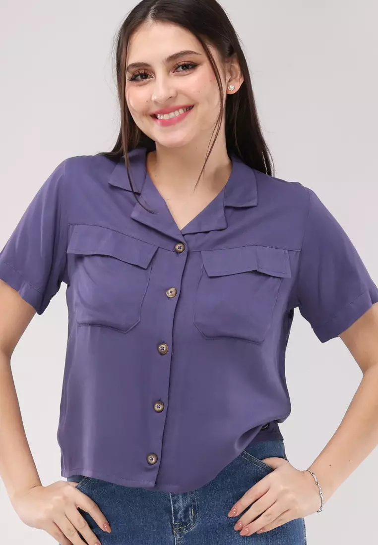 Single Twill Woven Short Sleeves Blouse