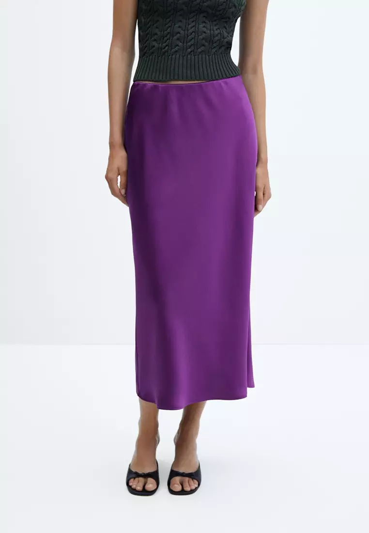 Elastic waist outlet satin skirt