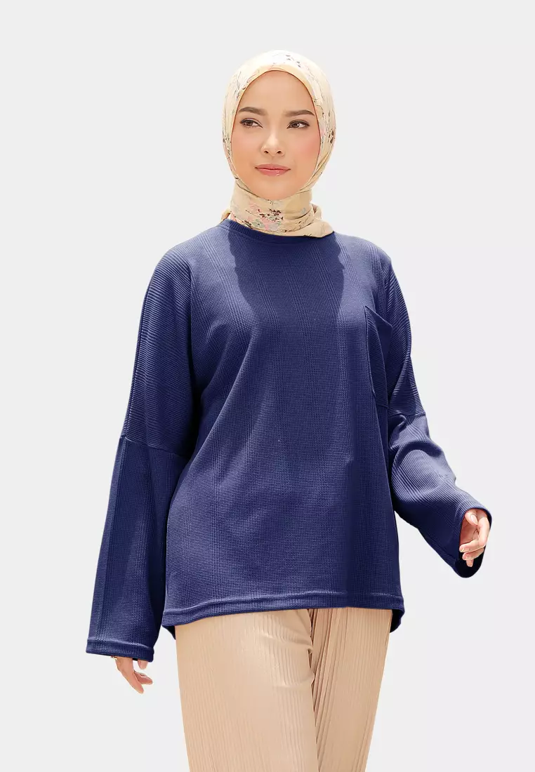 Zelena - Althea Long Sleeves Waffle | Kaos Lengan Panjang - Navy 