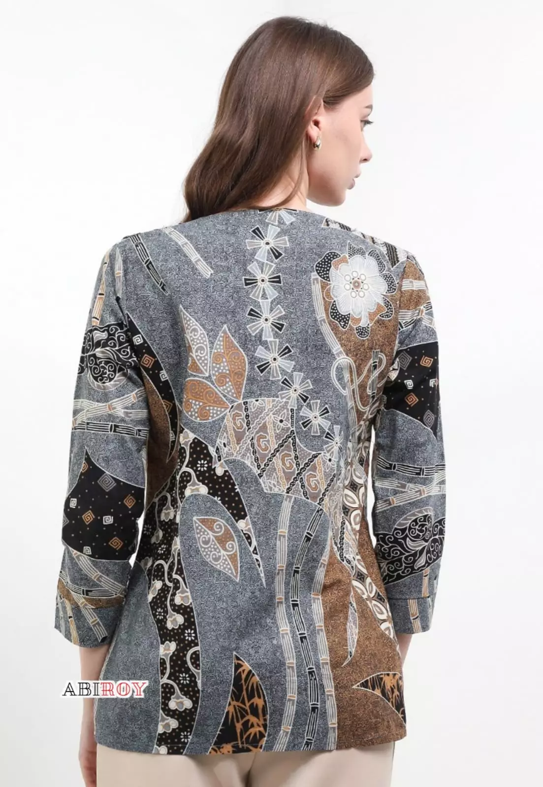 Blouse Batik Pringawarsa Abu Abu Premium Slimfit Elegant NLN