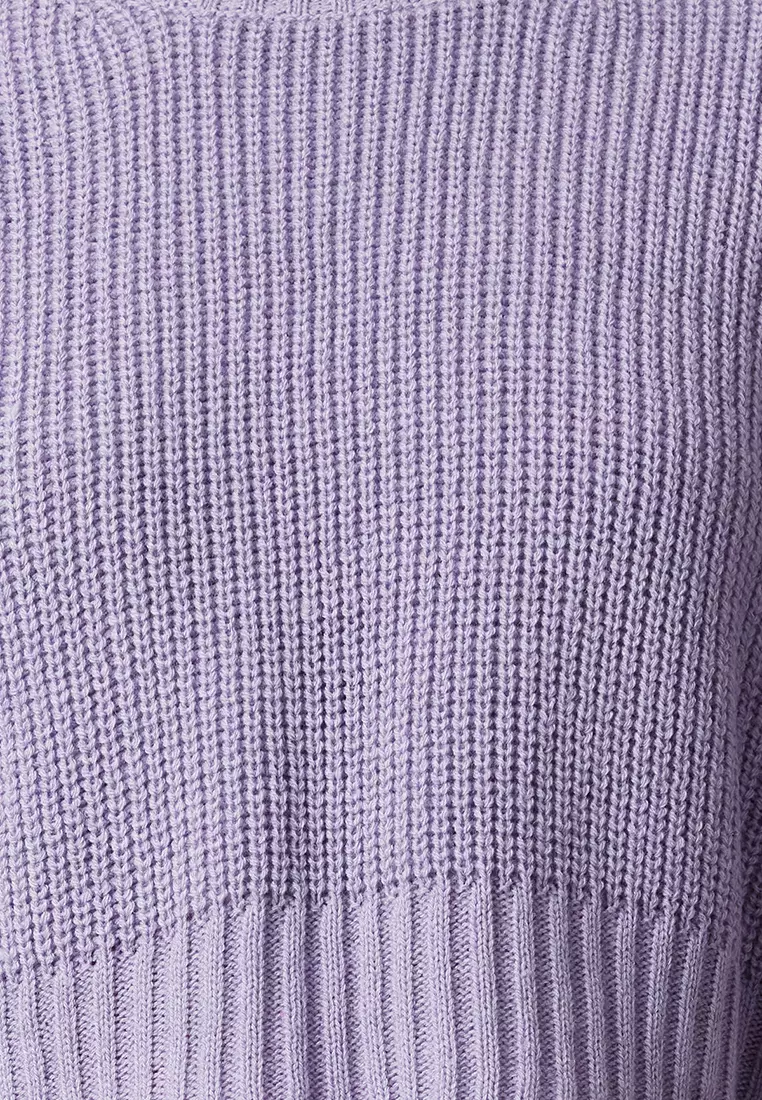 Lilac Crop Crew Neck Knitwear Sweater TWOAW24SV00005