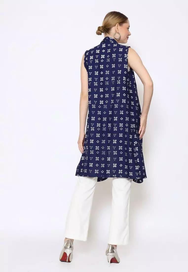 Rinjanie Batik - Batik Tuntrum Katun Series - Outer Coin Navy - Outer Batik Modern - Outer Batik - Outer Batik Kerja Kantor - Batik Cap - OUTC - NV