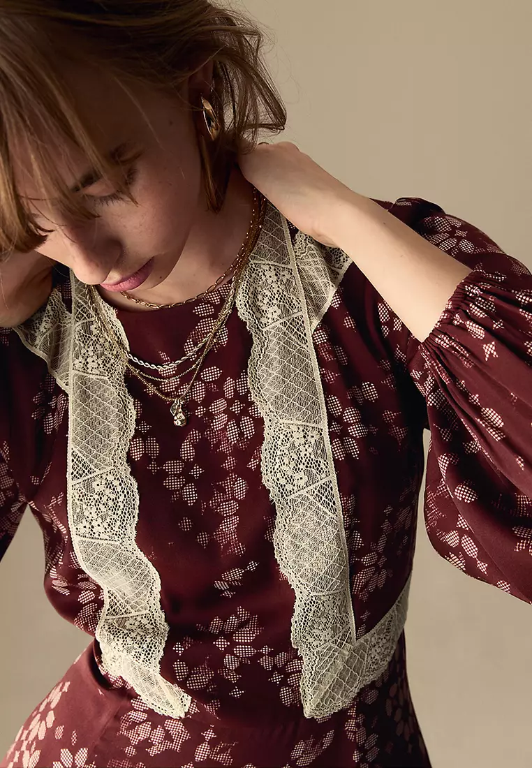 Satin Printed Round Neck Maxi Dress