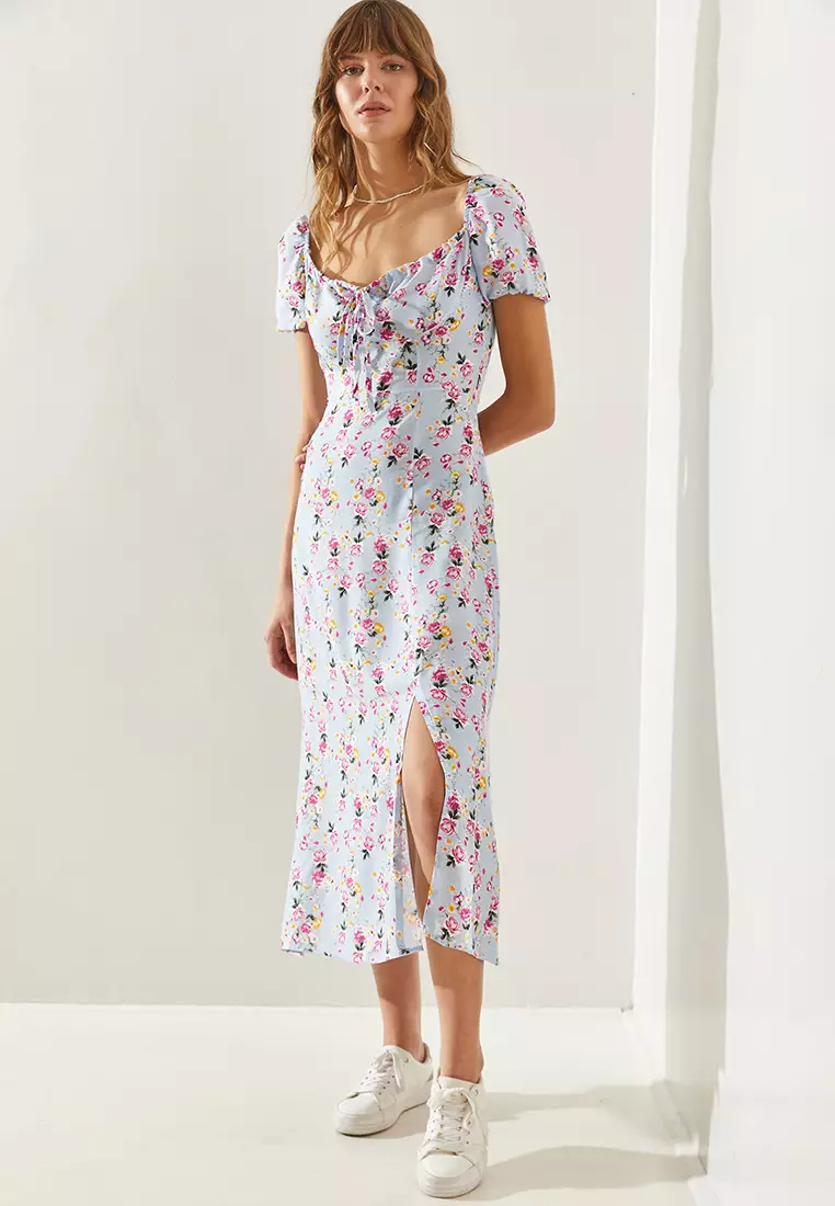 Collar Tie Detail Floral Dress