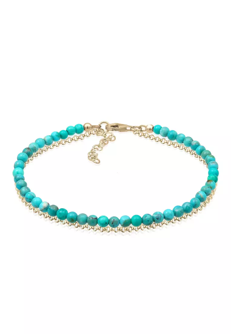 Gelang Perhiasan Perak 925 Wanita Layer Howlite Gemstone Beads Boho Gold Plated