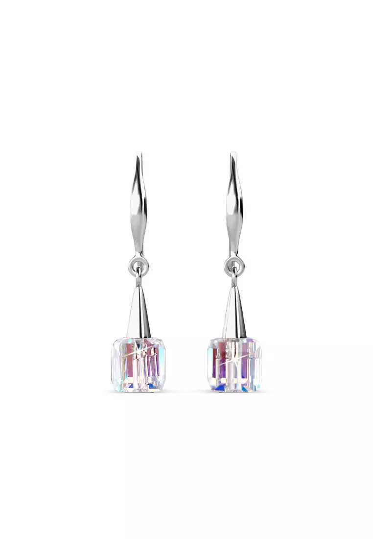 Cube Hook Earring AB Rainbow - Anting Crystal by Her Jewellery