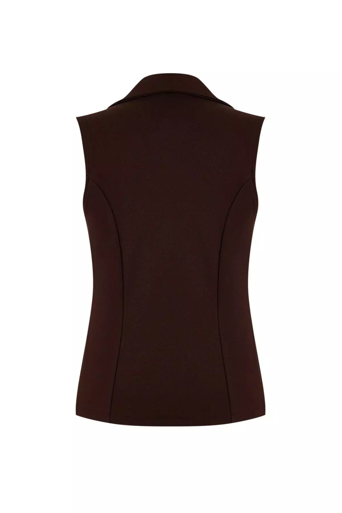 Brown Fitted/Bodycon Jacket Collar Buttoned Stitching Detail Interlock Knitted Vest Twoss26Ye3
