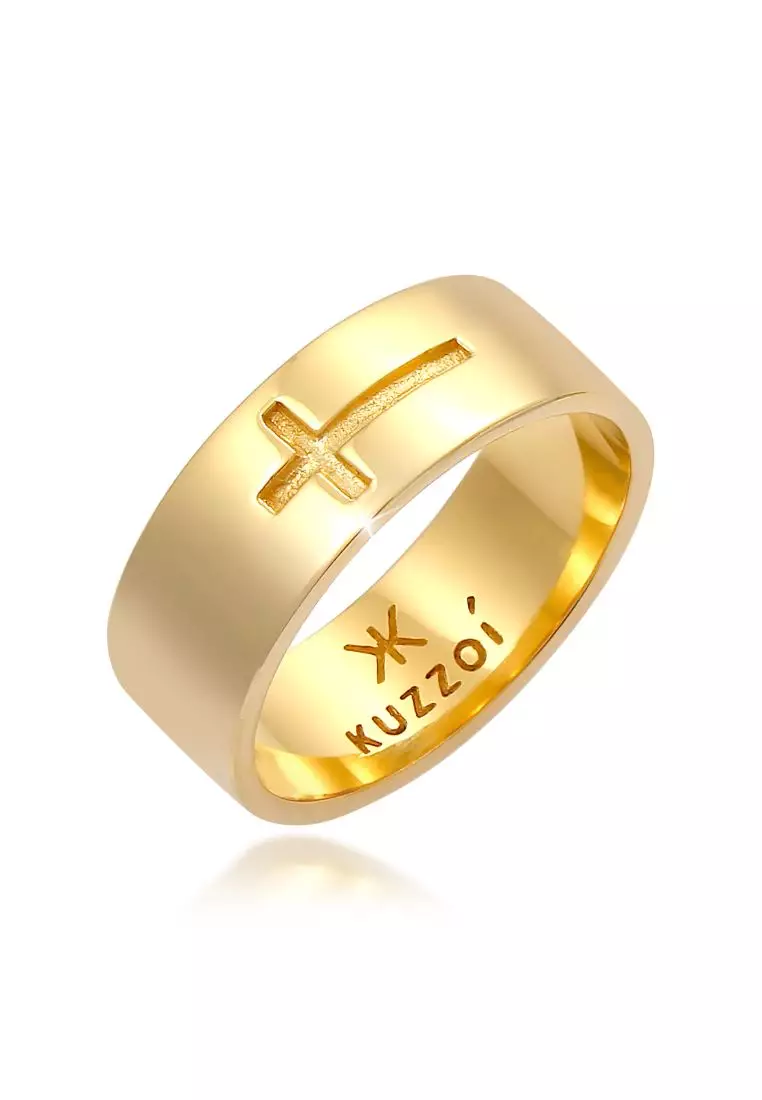 Ring Men Bandring Cross Trend in 925 Sterling Silver gold plated