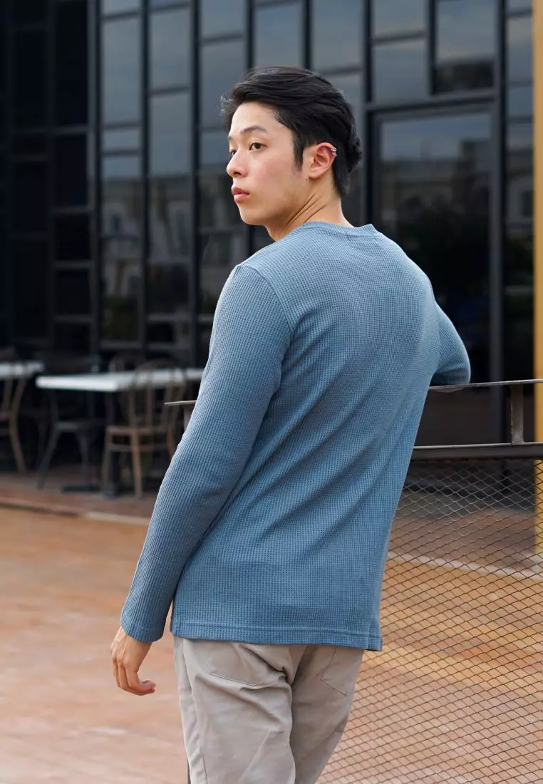 Kale Raffle Dusty Blue / Kaos Polos Tekstur Lengan Panjang Pria / Unisex