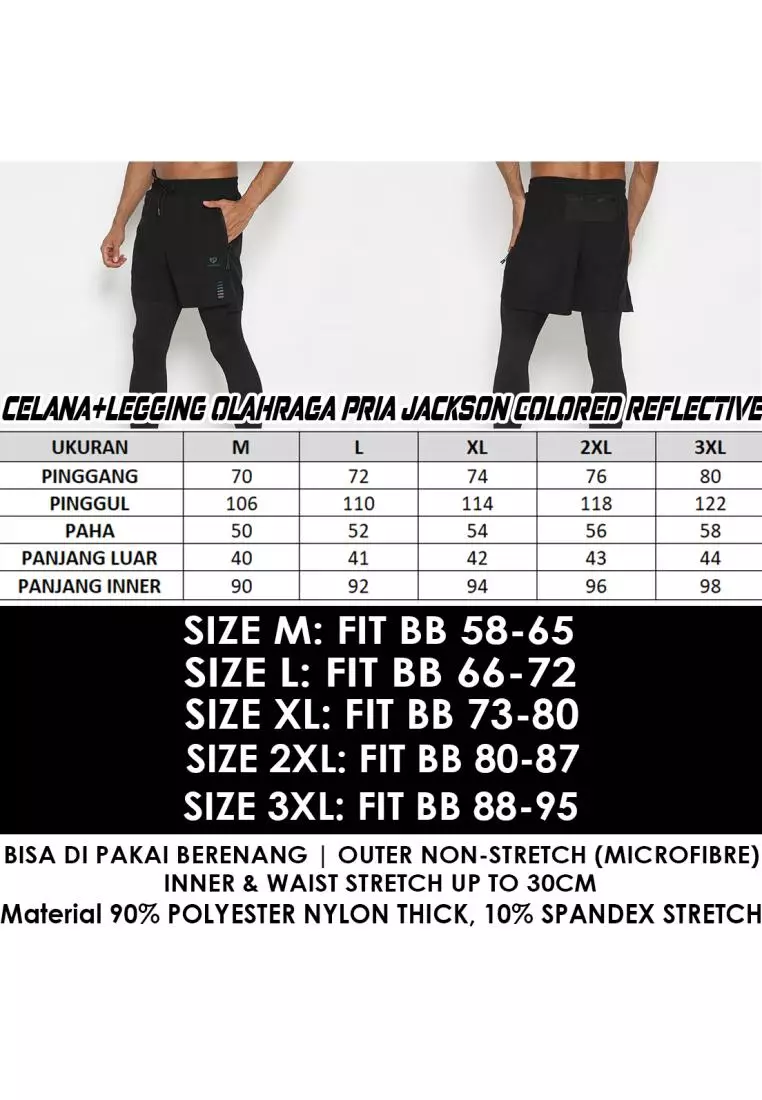 Fitwear - Celana Lari + Legging Dryfit Pria JACKSON COLORED REFLECTIVE - BLACK