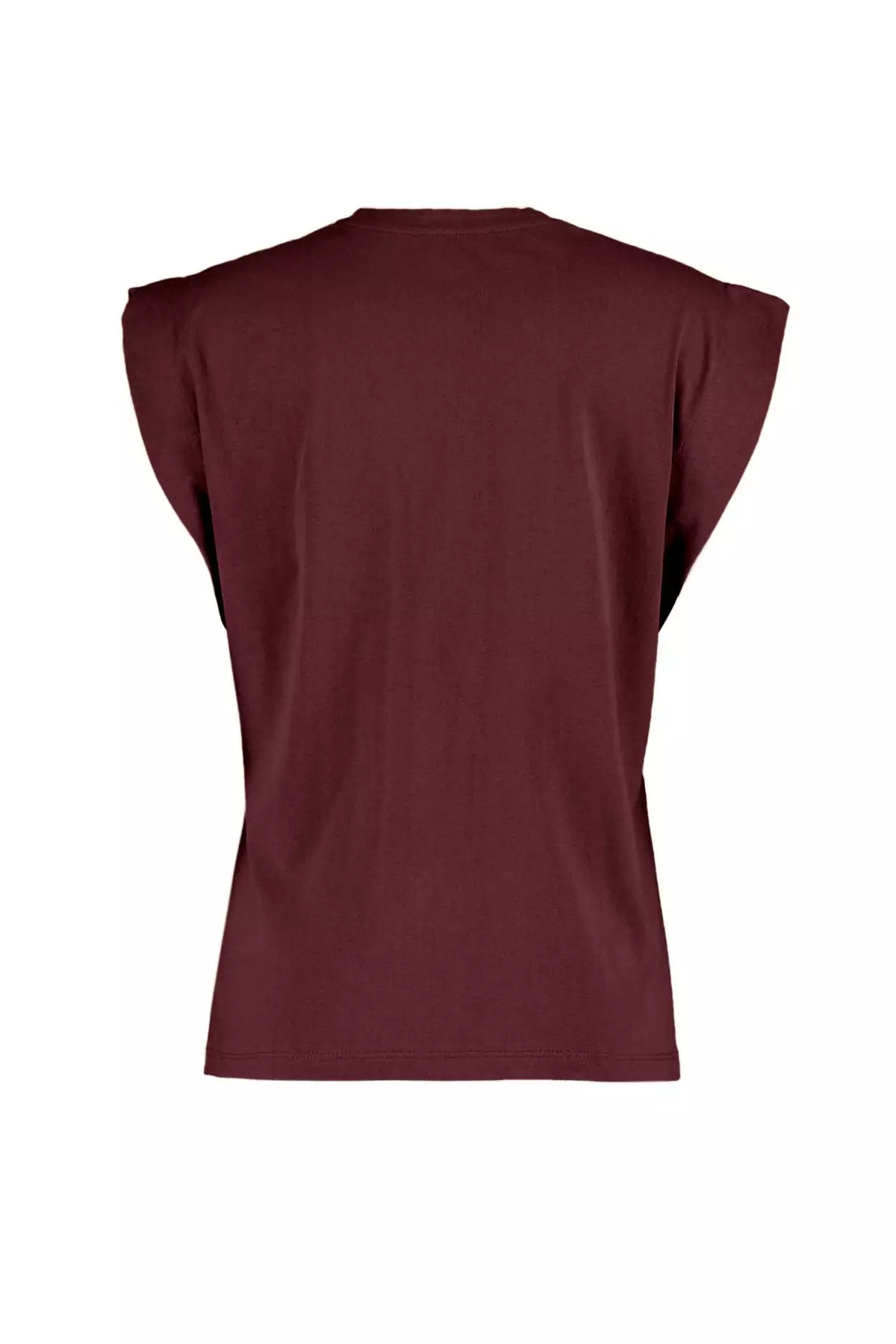 Claret Red 100% Cotton Padded Look Basic Crew Neck Knitted T-Shirt TWOSS20TS0021