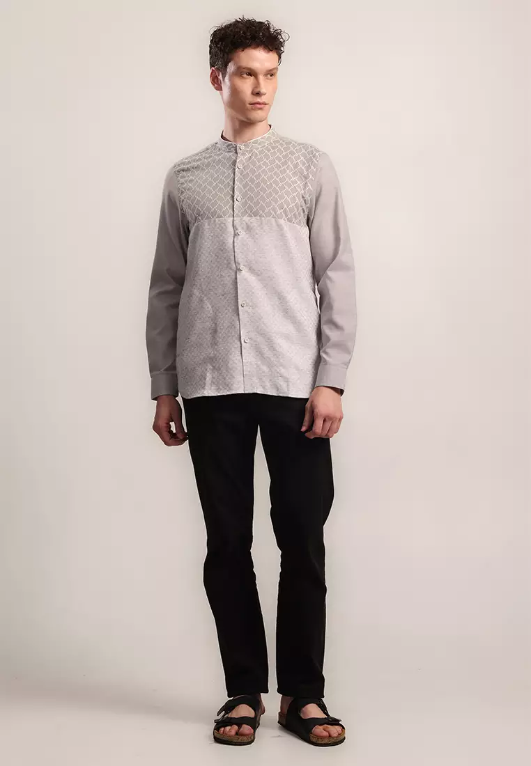 MOC Kemeja Koko Lengan Panjang Pria TIDORE - GREY