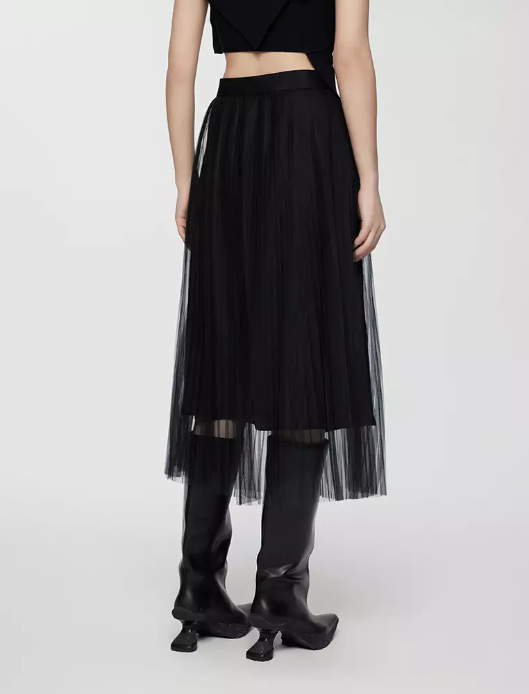 Straight Cut Pleated Long Waist Skirt