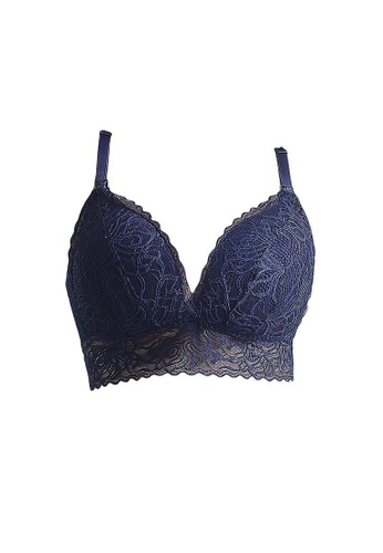 ZITIQUE blue Women's French Style Deep V Front Buckle Lace Breast Feeding Bra - Blue 2DCA4USB31EFD1GS_1