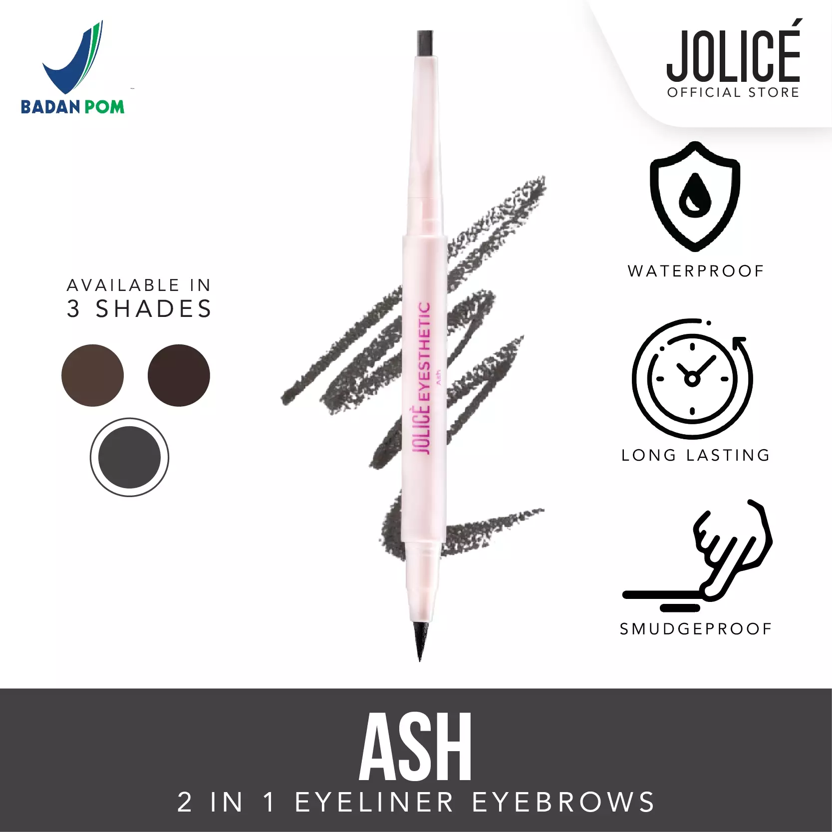 Jolice High Quality 2in1 Eyeliner Eyebrow Waterproof Pensil Alis Mata