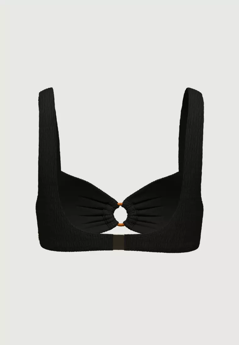 Tropadelic Texture Black Bamboo Ring Scoop Neck Bikini Top
