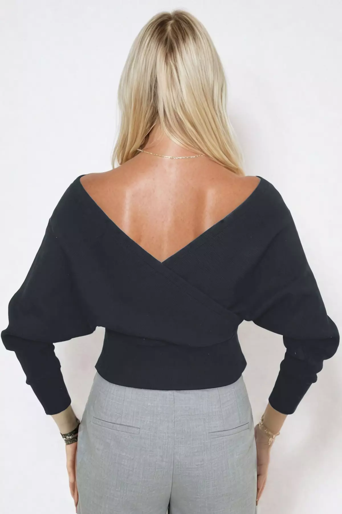 Front Back V-Neck Double Breasted Blouse