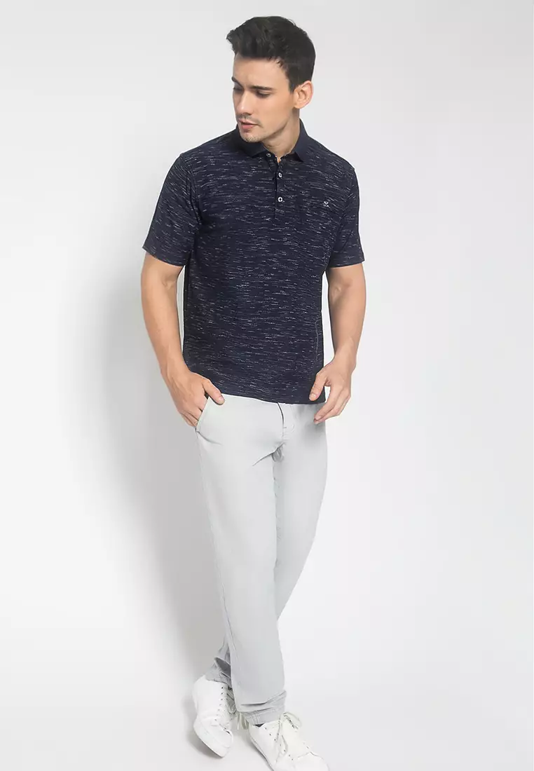 LGS - Kaos Polo Casual - Motif Garis - Navy - Regular Fit