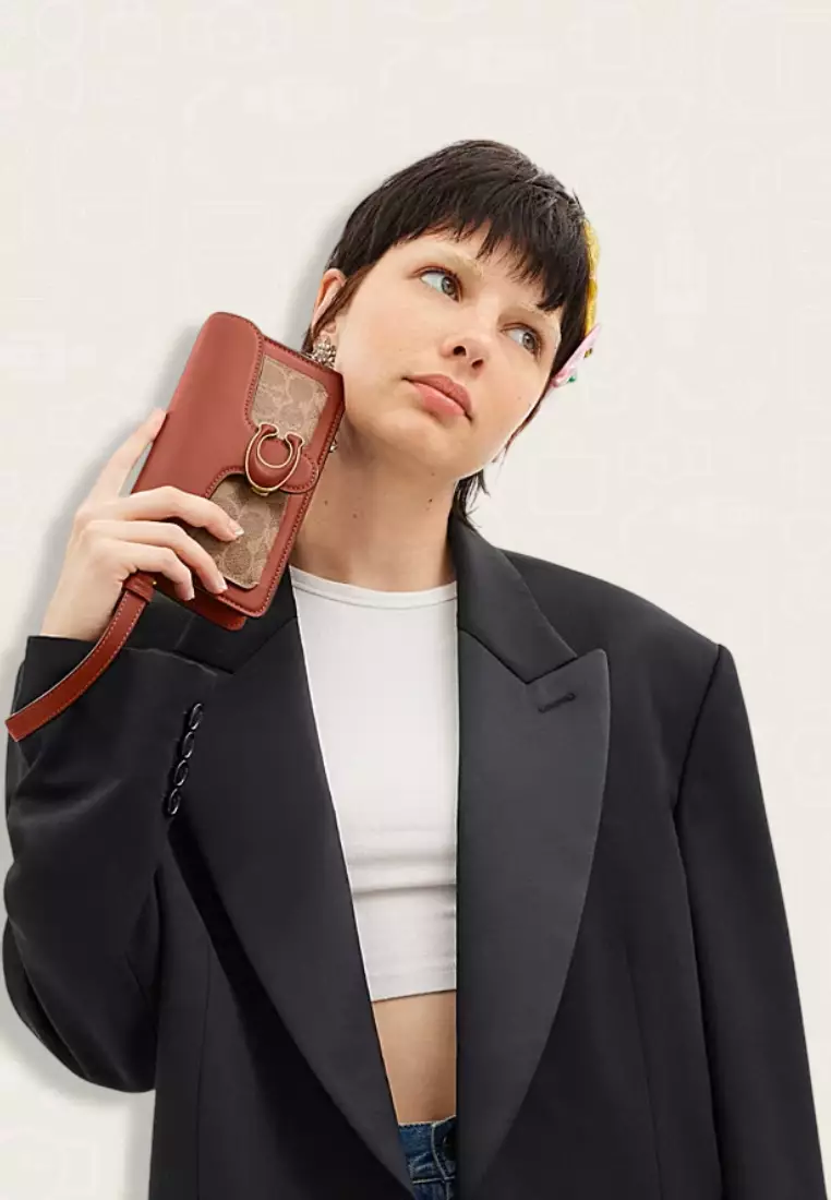 Coach Tabby Wristlet In Signature Canvas Tan Rust