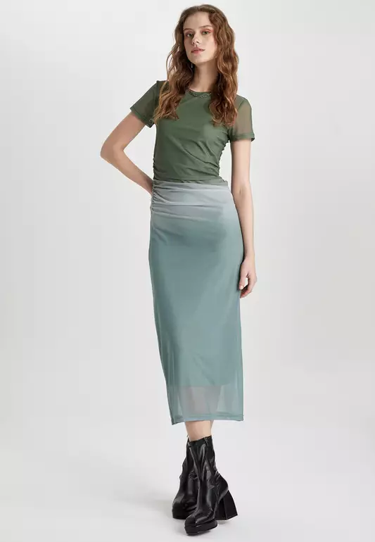 Gathered Tulle Midi Dress