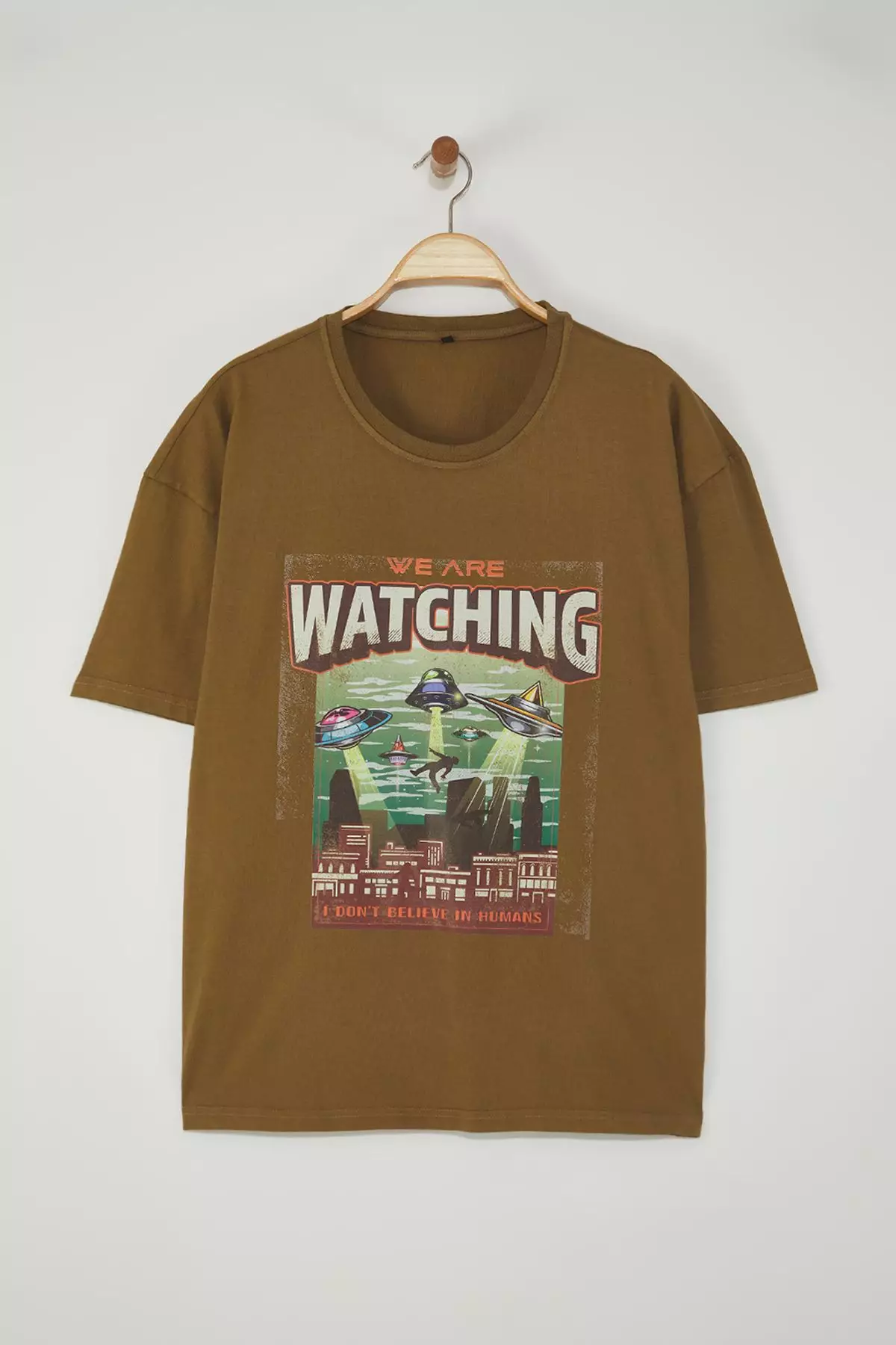 Mustard Oversize/Wide Cut Distressed/Faded Effect Space Print 100% Cotton T-shirt TMNSS25TS00197