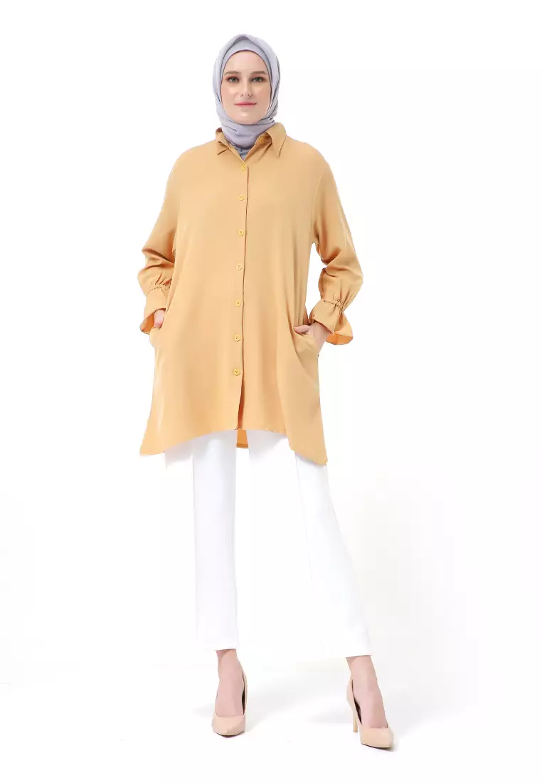 Aleina Blouse Muslimah Atasan Wanita Long Sleeve Premium High Quality - Lime