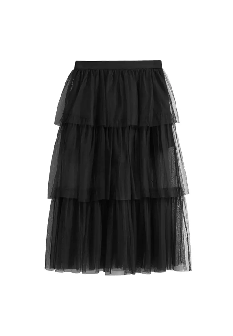 Tiered Tulle Skirt with Waist Belt