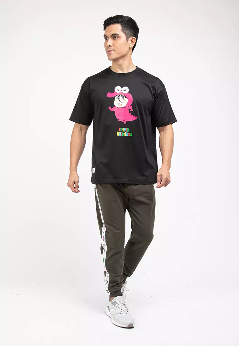 Forest X Shinchan Cloakwork Heavy Weight Cotton Boxy-Cut Round Neck T Shirt Men | Baju T shirt Lelaki - FC20045 -01Black