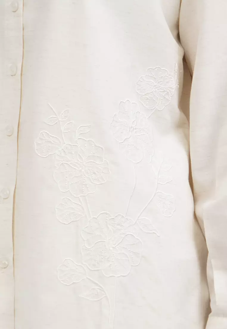 Embroidered Long Sleeve Blouse KHAKI