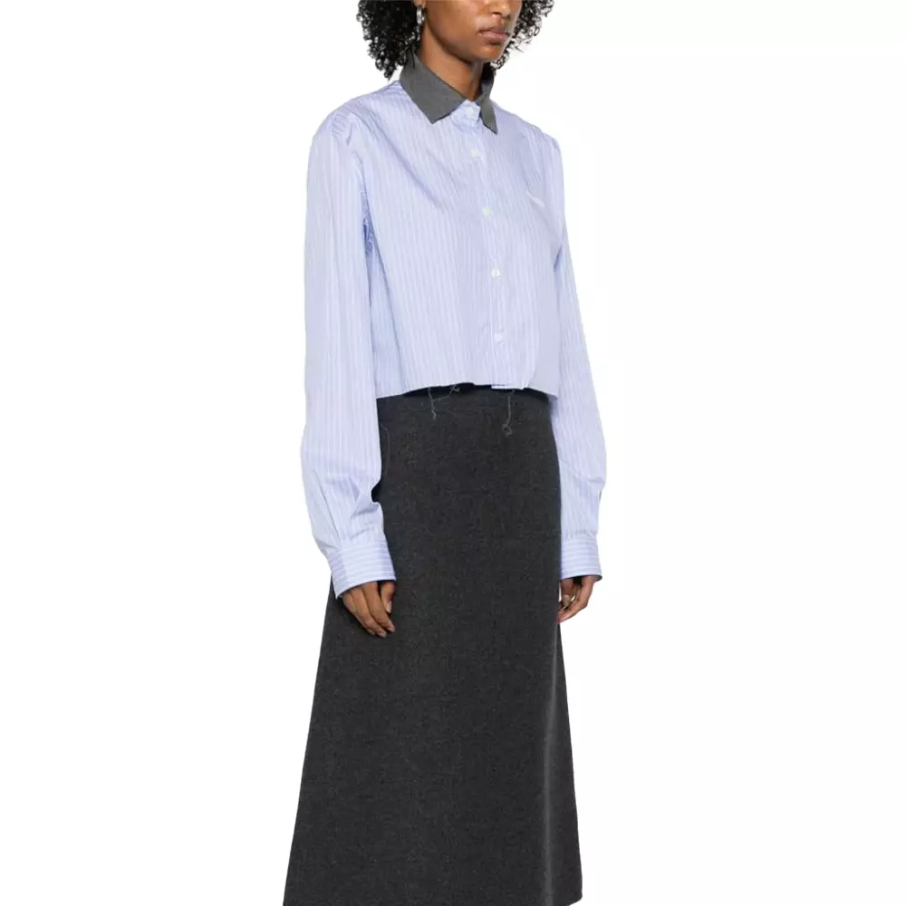 Striped Shirt Buttoned Cuffs Light Blue