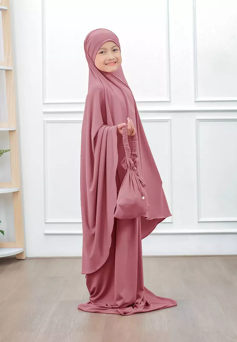 Zelena - Raudhia Prayer Set | Mukena French Khimar Set - Mauve - Remaja