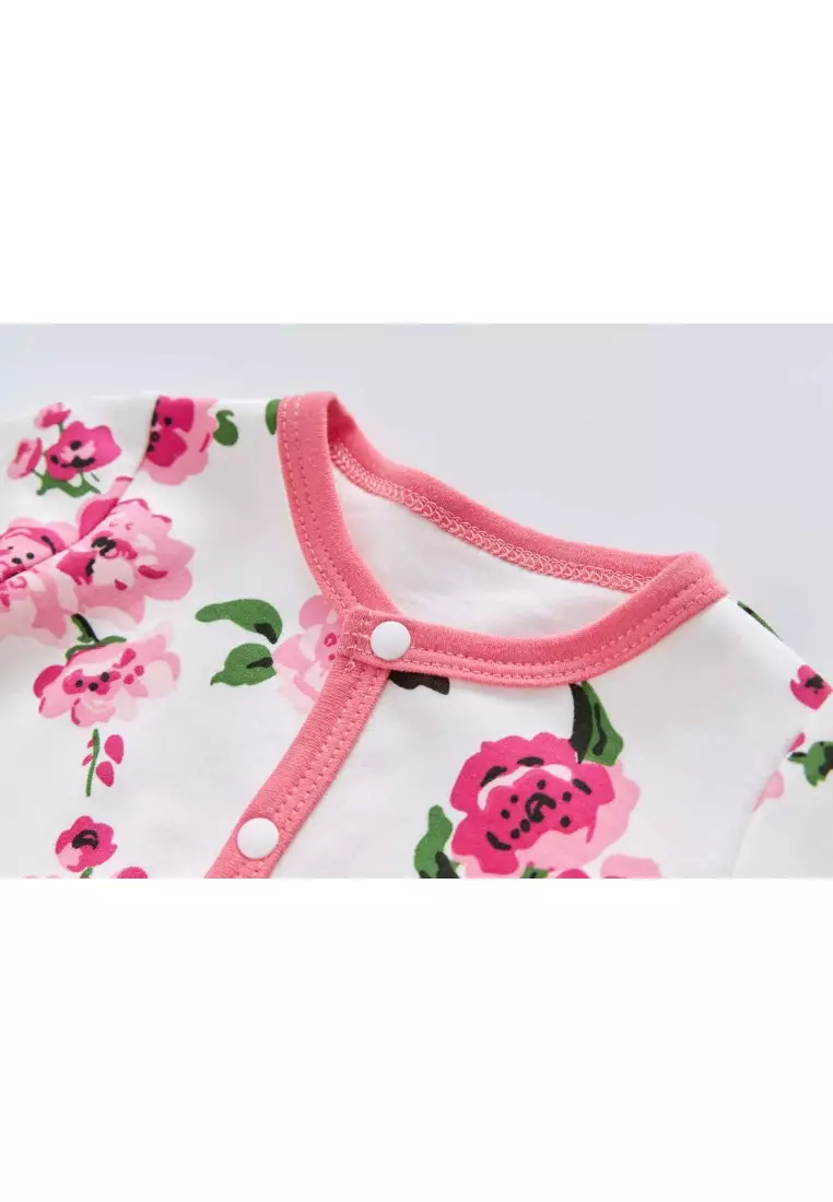 Baby Cotton Sleepsuit Pink Flowers All In One Jumpsuit Feet Cover