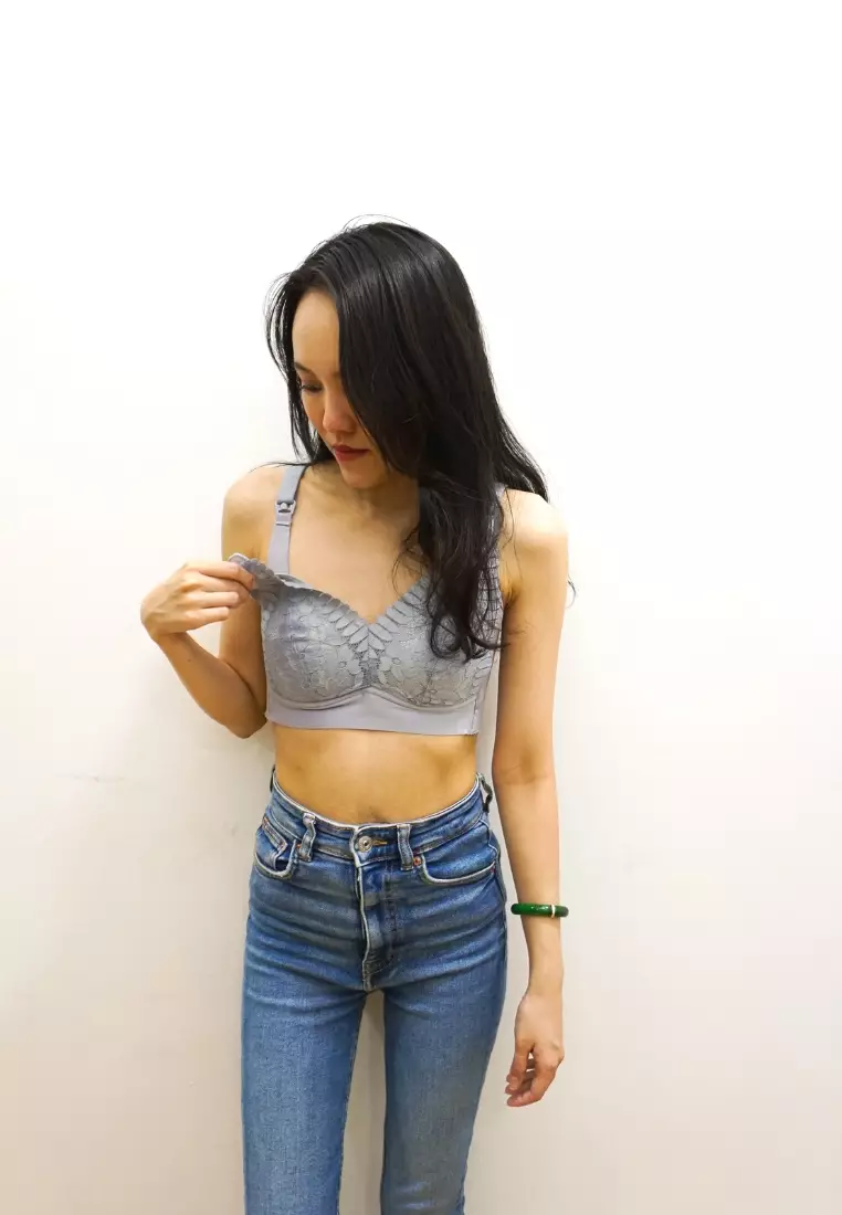 Premium Cara Seamless Lace Nursing Bra in Blue Maternity Bra