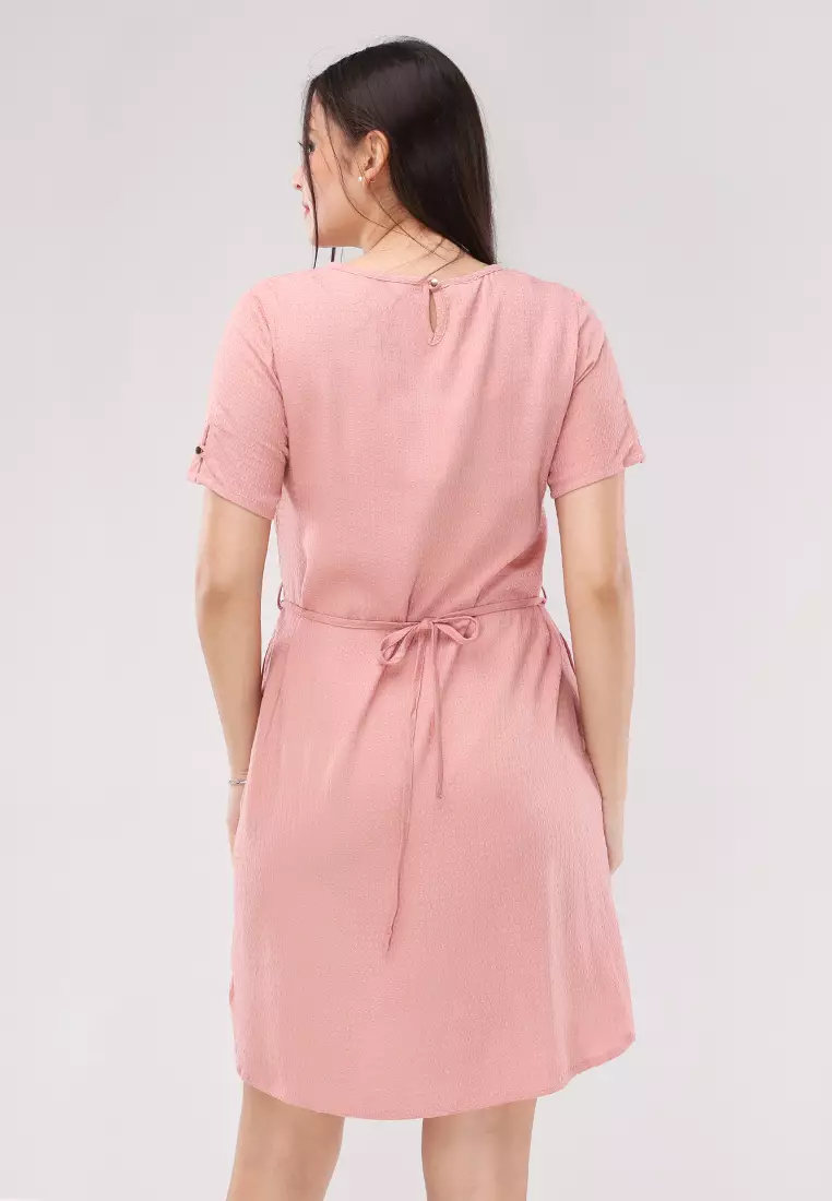 Textured Woven Short Sleeves Dress