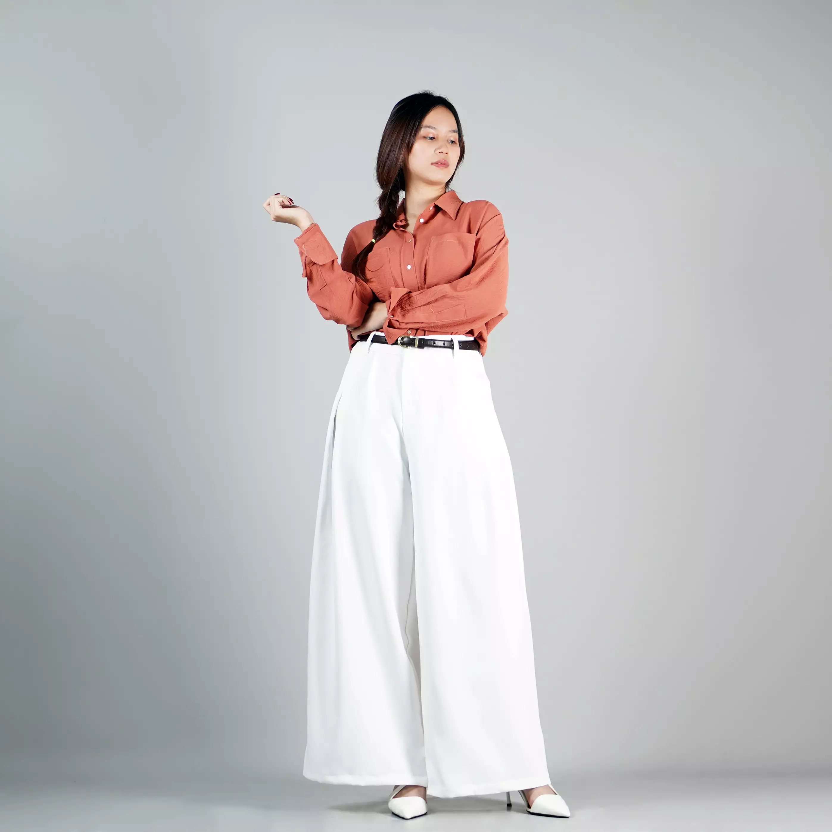 LENA PANTS Cullote Pants Baggy Pants Celana Kulot Baggy Wanita Gaya Korea - PUTIH