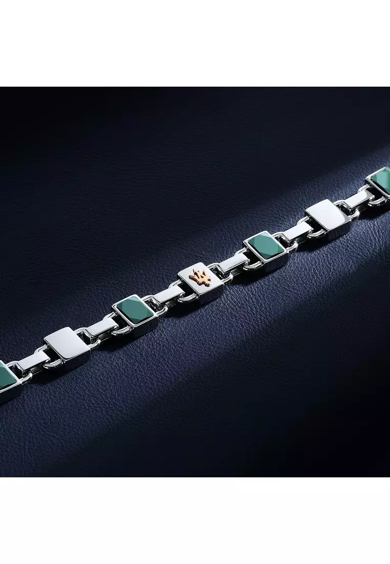 Maserati Jewels 190+30 mm Men's Bracelet, Stainless Steel, Green Ceramic, Rose Gold Logo, JM424ATZ43 (Adjustable)