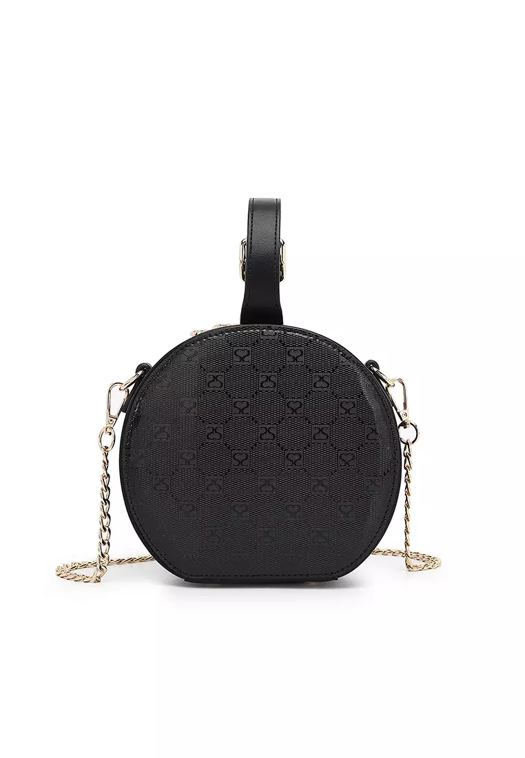 Women's Monogram Top Handle Bag / Sling Bag / Crossbody Bag - Black