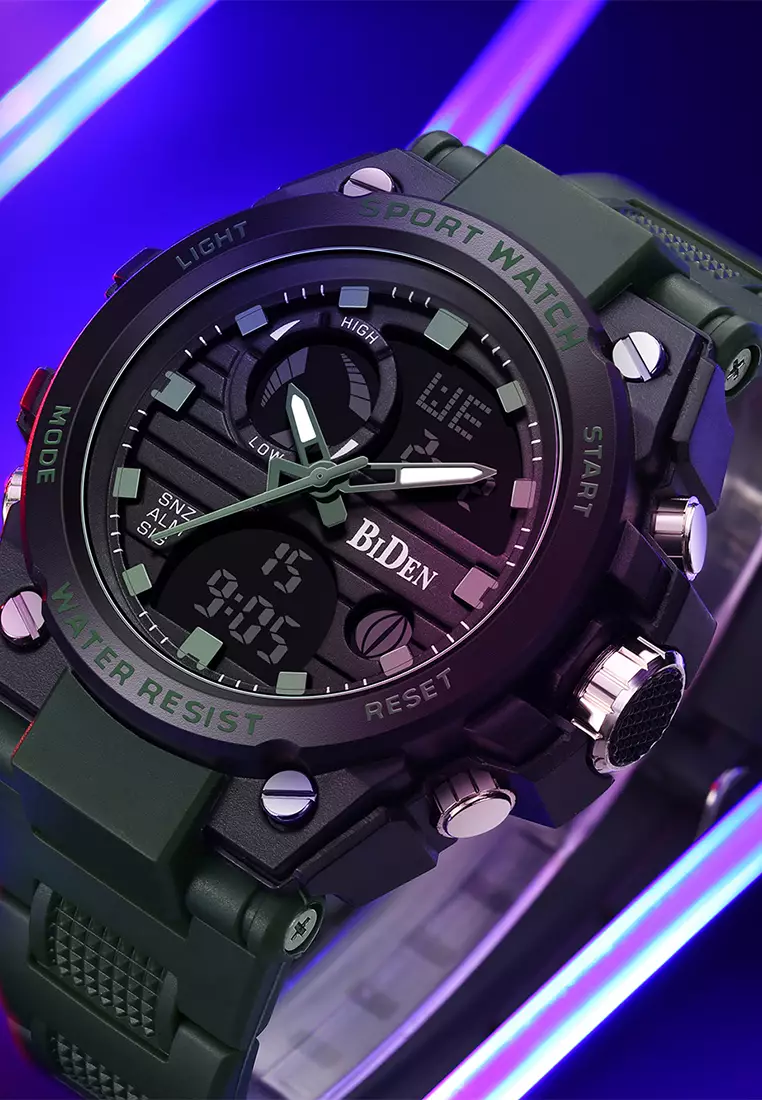 Jam Tangan Pria Digital&Analog Olahraga Militer Pria Tali Silikon Tahan Air Luminous Jam Tangan Cowok Original hijau